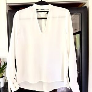 Zara White Cuffed Sleeve Mandarin Collar Blouse